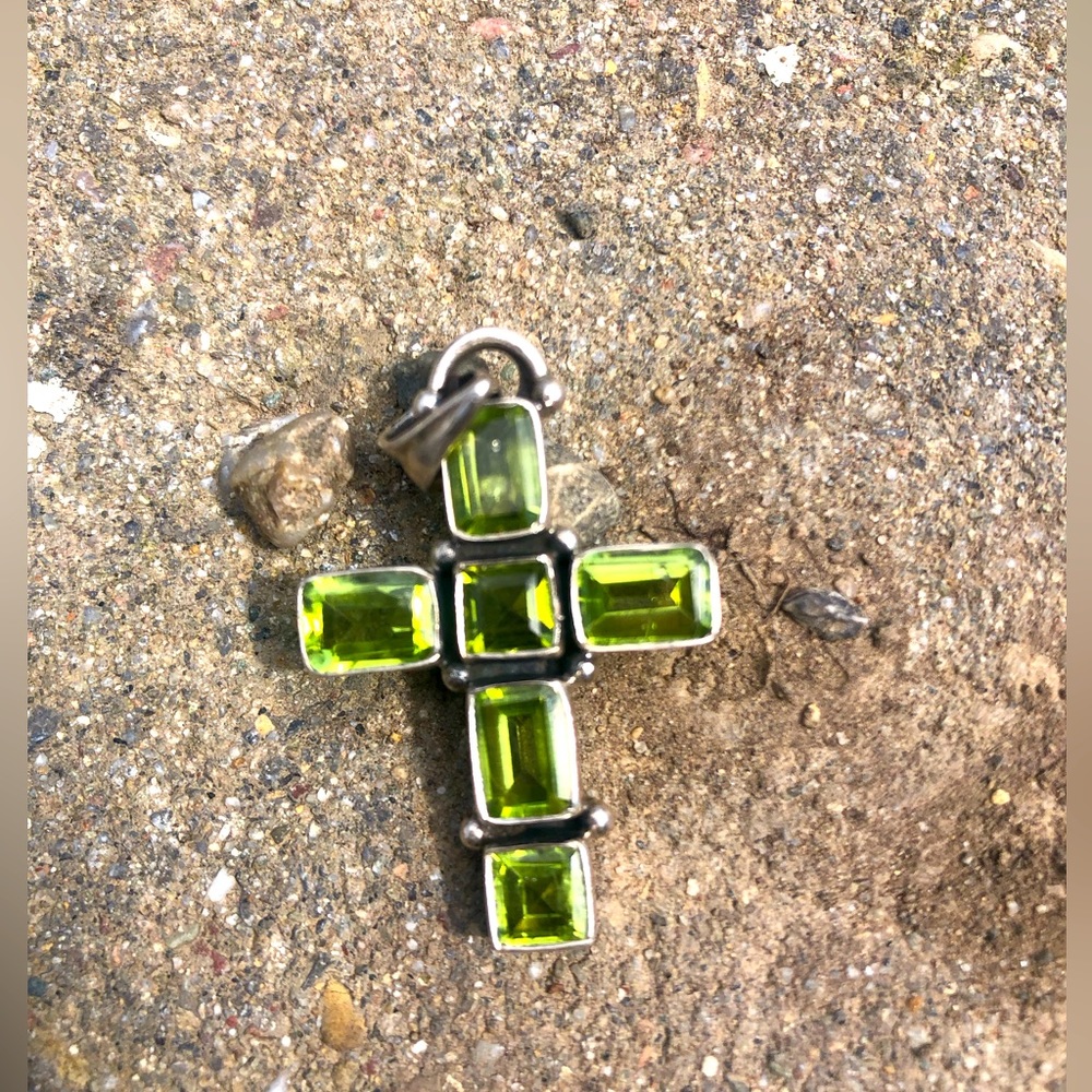 Sterling Silver and Peridot Cross Pendant